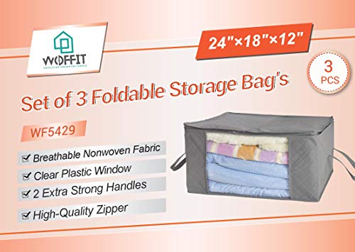 Woffit Foldable Storage Bag Organizers, Large Clear Window & Carry Handles, Great for Clothes, Blankets, Towels, Winter & Summer Clothing, Closets, Bedrooms, Under Bed & More (Extra Large) - Thumbnail 2