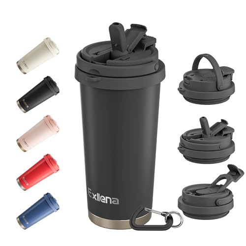 Exllena Travel Mug - Insulated Coffee Cup 500ml with 3-in-1 Lid - 100% Leakproof Coffee Mug with Handle and Clip Perfect for Travel, Office, and Outdoor Activities...(Black)