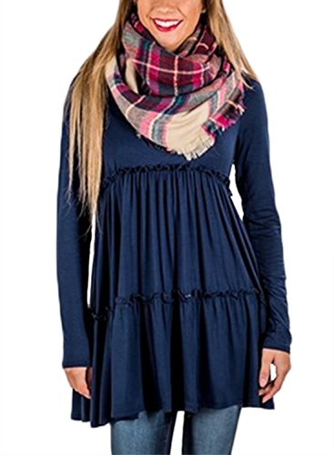 BLENCOT Women's Crewneck Long Sleeve Casual Layered Babydoll Tunic Tops
