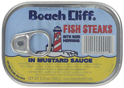 Beach Cliff Bite Size Herring Fish Steaks In Mustard Sauce, 3.75 Ounce