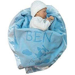 Custom Catch Personalized Airplane Baby Blanket – Boy Name Gift – Blue or Pink (1 Text LIne)