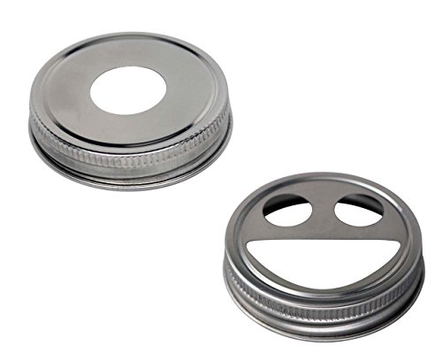 Stainless Steel Soap Lid Adapter and Toothbrush Holder Lid for Mason Jars (2 Lid Combo Pack, Regular Mouth) 1 Stainless Steel Soap Lid Adapter and Toothbrush Holder Lid for Mason Jars (2 Lid Combo Pack, Regular Mouth)