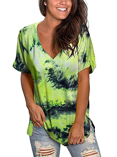 Vrouwen Tie Dye T Shirt V-hals Zomer Gedrukt Tops Dames Korte Mouw Blouse Tuniek Top Causale Losse Tee Shirts - Image 3