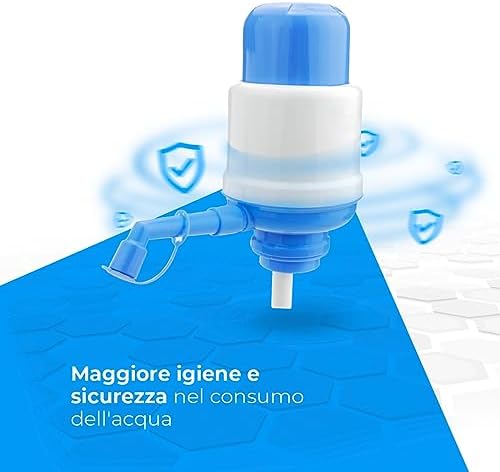 Distributore d'acqua universale - Distributore manuale per caraffe, bottiglie, barili - Compatibile con bottiglie da 2,4,6,8,10 e 12L, con adattatore da 3,8 e 4,8 cm - Bianco e blu