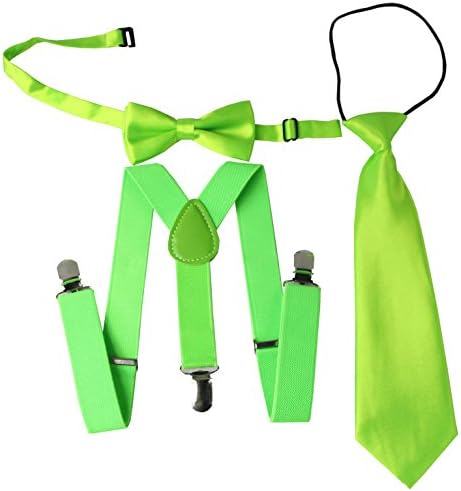 Keywin Baby Kids Boys Girls Toddler Tuxedo Adjustable Suspender &amp; Bow Tie Set Matching Necktie (Lemon Green)