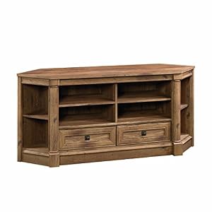 Sauder Palladia Corner Entertainment Credenza, For TVs up to 60″, Vintage Oak Finish