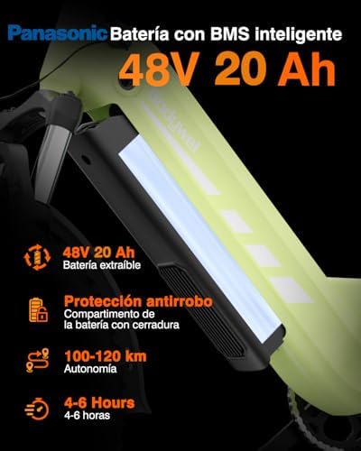 F20Pro Bicicletas Eléctricas Adultos, 20x4” e-Bike Todo Terreno, 250W 48V 20Ah Batería, 7 Velocidades, Suspensión Ajustable, Frenos de Disco Doble- Plegable (Negro)