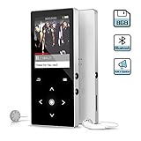 8GB MP3 Music Player with Bluetooth 4.0, 2018 Upgraded Dansrue Portable Digital Music Audio Player with FM Radio/Speaker, HD Sound Quality Earphones, Metal Shell Touch buttons (Expandable Up to 64GB)