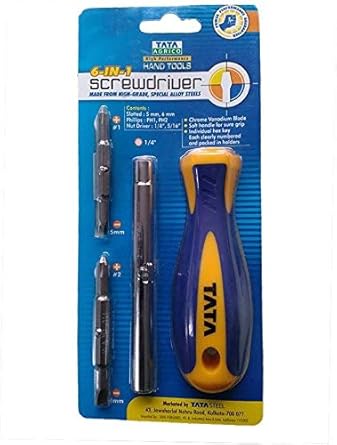 TATA AGRICO 6 in 1 Screw Driver set Slotted 5mm, 6mm, Phillips PH1, PH2, Nut Driver 1/4,5/16