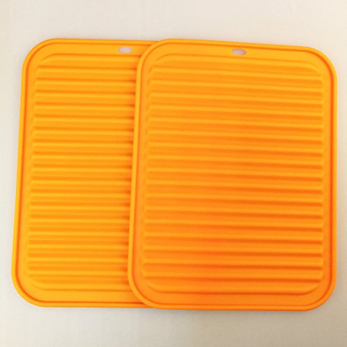 Silicone Trivets Mat Set of 2 Smithcraft 9"X12" Big Multi-purpose Drying Trivet Mat, Pot Holder, Waterproof, Non Slip, Flexible, Durable, Dishwasher Safe Orange