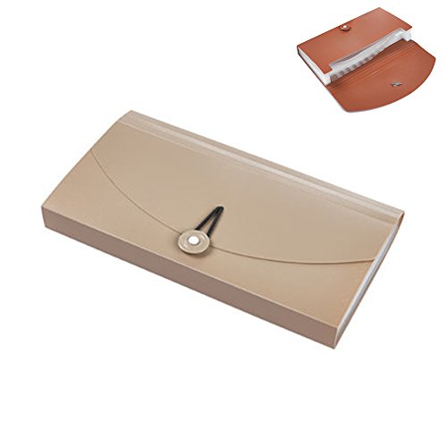 Oak-Pine 13 Pocket Expanding Check Bill File Folder Small Accordion File Folder Expandable Card Ticket Holder File Storage Folder Plastic Business Document Organizer Wallet Case(Khaki)