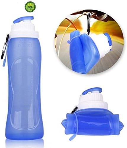 Insulated Water Bottle, Wide Mouth BPA-Free Water Bottle ,Collapsible Silicone Water Bottle, Sport Travel Water Bottle for Running, Gym, Yoga- 17 fl. Oz 500ml -Blue