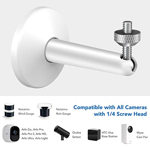 Arlo Mount Bracket, KIWISMART Rustproof Water Proof Security Wall Mount for Wyze Cam Pan, Oculus Sensor, Arlo Pro, Arlo Pro 2, HTC Vive Base Station, Netatmo and Other 1/4" Cameras (1 Pack, White)