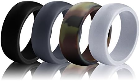 Silicone Wedding Ring for Men (Pack of 4) - Sturdily Constructed, Comfortable, Light-Weight Design – Hypoallergenic and Antibacterial Silicone Wedding Band for Active Men, Athletes by Utopia Fitness
