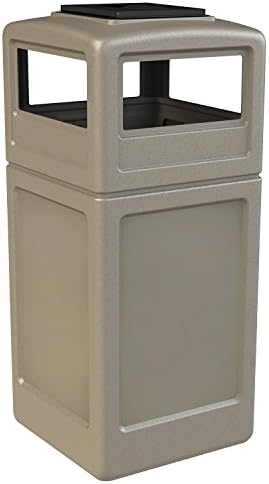 Garbage Trash Can Bin Commercial Waste Container with Ashtray Lid, Polyethylene, 42-gal, Beige