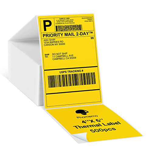 Phomemo Yellow Shipping Labels 4X6'' Thermal Shipping Labels FanFold
