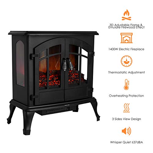femor 25" Electric Fireplace, Adjustable 3D Realistic Flame Effect & Temperature, Portable 1400W Indoor Space Freestanding Heater with Overheating Safety Protection - Thumbnail 2