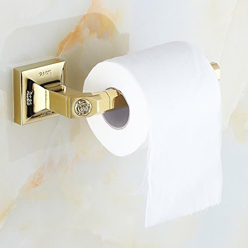 AUSWIND Gold Polished Toilet Paper Holder without Cover Solid Brass Square Carved Wall Mounted Bathroom Accessories