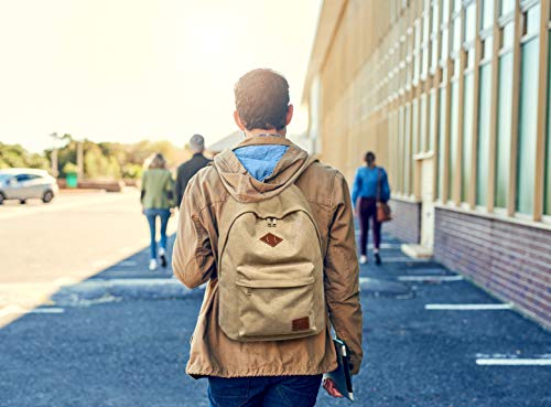 Canvas School Laptop Backpack, Durable Rucksack, Travel Notebook Bag, for Men Women Khaki