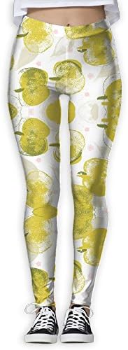 Women's Farm White Apples Green Pink Food Botanical Fruit Print Sports Gym Yoga Leggings Pants