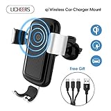 licheers Wireless Car Charger Mount, Wireless Car Charger Phone Holder with Free 3 in 1 Charge Cable Compatible with iPhone X/8/8 Plus Samsung Galaxy S8/S8 Plus/S7/S7 Edge and more(Silver)
