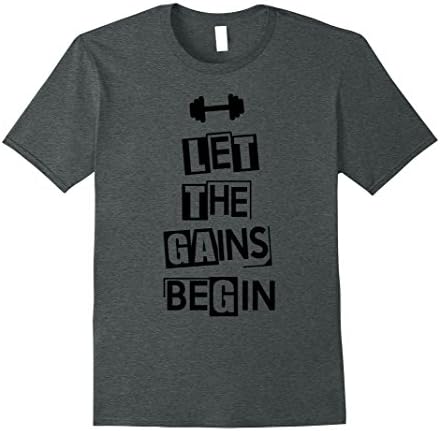 Mens LET THE GAINS BEGIN Gym T-Shirt Workout Fitness Motivation Small Dark Heather