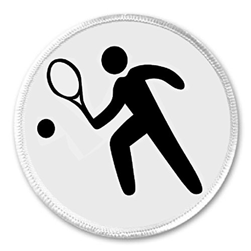Tennis Squash Player Symbol Sign 3" Sew On Patch Black & White Racket Ball