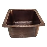 Square Copper Bar Sink Antique Hammered 14" x 14" x