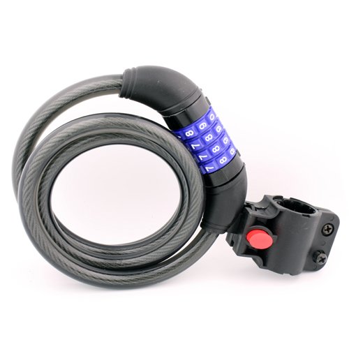 Topzone 72" inch Extra Long Heavy Duty 12mm Cable Self Coiling 4-Digit Combination Bicycle Bike Lock with Mount (Black)
