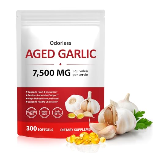 Aged Garlic Extract Softgels | Odorless Garlic, 15:1 Extract & Low-Temp 2-Year Aging for Heart/Circulation Health/Immune Support, Rich in Antioxidant, Swallow It Whole, Gentle & Natural|300Pcs