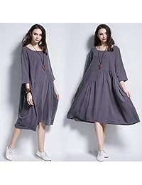 Anysize Y90 - Vestido de algodón suave de lino, talla grande, para primavera, verano