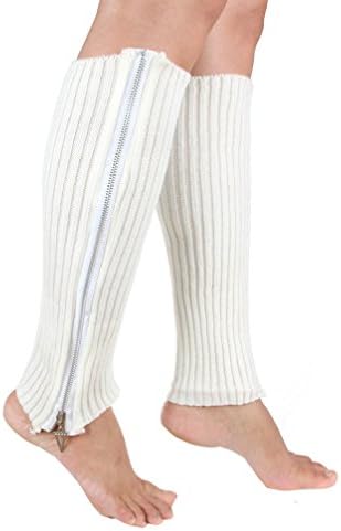 ECOSCO Cable Knit Metal Zipper Classic Boot Shaft Style Soft Acrylic Leg Warmer (White)