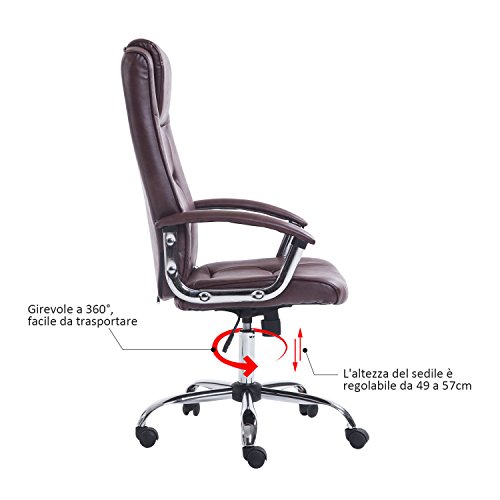 HOMCOM-Poltrona-Sedia-da-Ufficio-Dirigenziale-Sedia-Regolabile-Girevole-62-x-68-x-115-123cm-Marrone