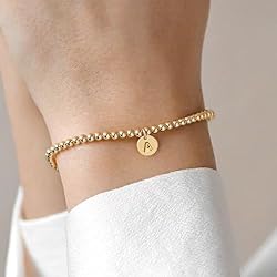 Turandoss Initial Bracelet for Women - Dainty 14K