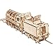Ugears 3D Locomotive with Tender Model, Adult Puzzle, Self-Assembling Brainteaser, Engineering Toys