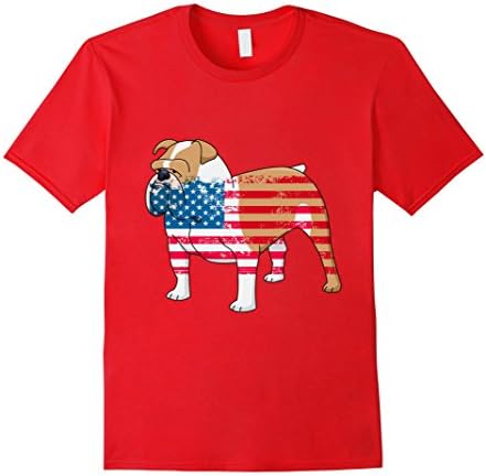 Mens Dog Shirt: American Flag Bulldog USA Tee Small Red
