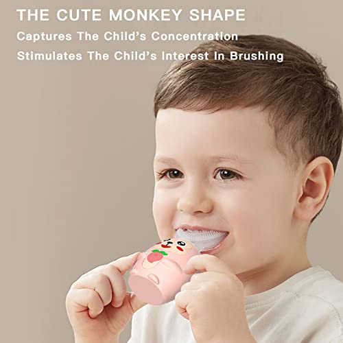 ELOTAME Kids U Shaped Electric Toothbrush with 4 Brush Head,Cartoon Monkey Auto Sonic Toothbrush for Children Age 8-15, 360° Full Mouth Cleaning Animal Toddler Automatic Toothbrushes with Travel Cup