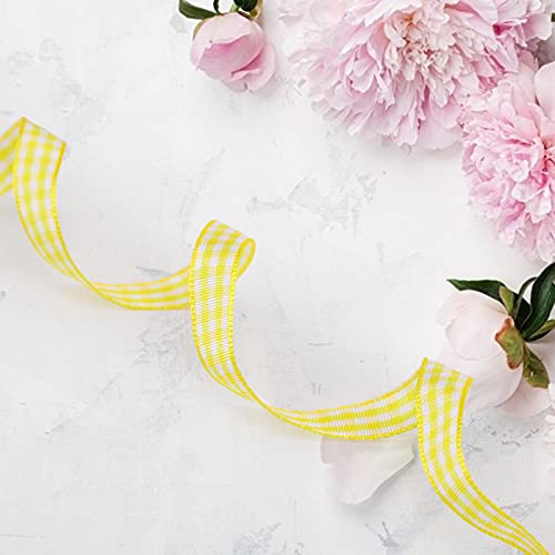VGoodall Yellow Gingham Ribbon, 3/8 x 50Yd Picnic Craft Ribbon Blue Ribbons for Hair Accessories Craft and Christmas Gift Wrapping