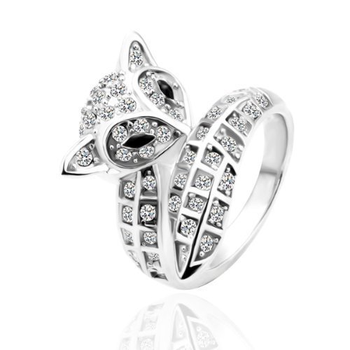 LEKANI Women 18K Gold Plated Lovely Fox Rhinestone Bling Crystal Cocktail Rings