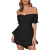 Fancy Uyee Women's Boho Romper Off Shoulder Ruffle Chiffon Shorts Jumpsuit Playsuits