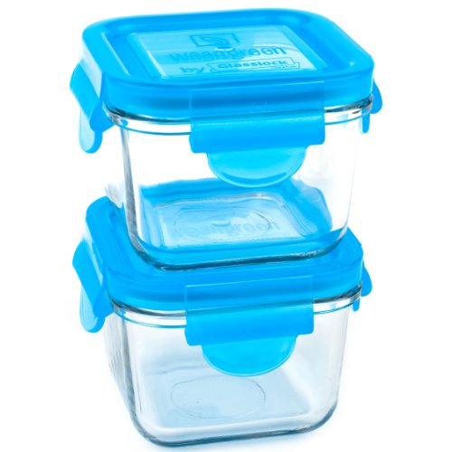 Wean Green Snack Cubes 7oz/210ml Baby Food Glass Containers - Blueberry (Set of 2)