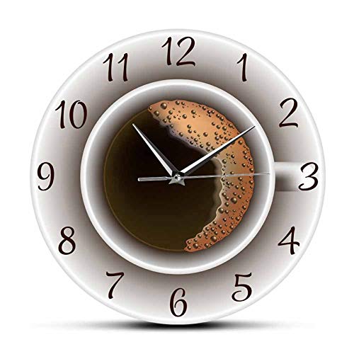 Dedjgoo Cup of Coffee with Foam Decorative Silent Wall Clock Kitchen Decor Coffee Shop Wall Sign Timepiece Cafe Style Wall Watch