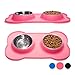 KEKS Small Dog Bowls Set of 2 Stainless Steel Bowls with Non-Skid & No Spill Silicone Pink Stand for Small Dogs Cats Puppy & Collapsible Travel Pet Bowl