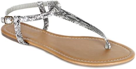 Women's T Strap Thong Gladiator Strappy Jelly Shiny Flat Flip Flops Sandals (7.5, Snake)