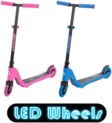 iScoot© X10 Neon Blue Light Weight Kick Scooter with Light Up LED Wheels T-Bar Bobbi Board for Boys / Girls / Children / Kids - Ages 5-12