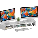 SUPERJARE Dual Monitor Stand Riser, Adjustable Length and Angle Multi Screen Stand, Desktop Stand Storage Organizer for Laptop Computer/TV/PC/Printer- Marble