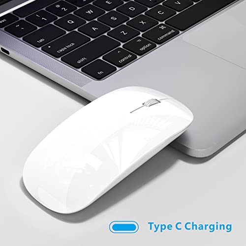 Uiosmuph U30 Bluetooth Mouse, Three Modes Wireless Mouse (BT5.1+ BT5.1+ USB) Bluetooth Silent Rechargeable Portable Mouse for Mac/Computer/Android, White