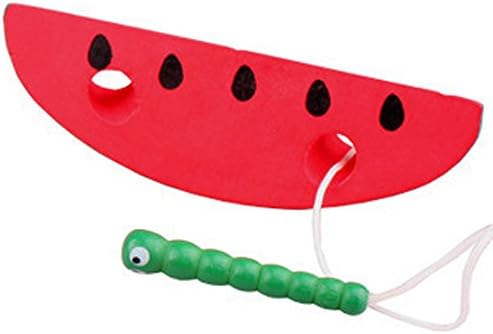 PSFS Wooden Puzzle Fruit Beads,Shape Intelligence Lacing Game Montessori Threading Kid Wooden Toy Nice (B, A)