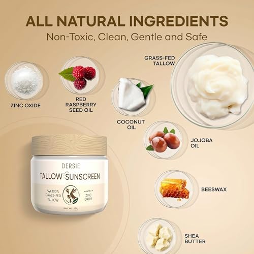 Dersie Tallow Sunscreen SPF 30 – Mineral UV Defense with Non-Nano Zinc Oxide – Face & Body Sun Protection for Adults & Kids – with 100% Grass-Fed Beef Tallow for Skin Comfort (2.1 oz)