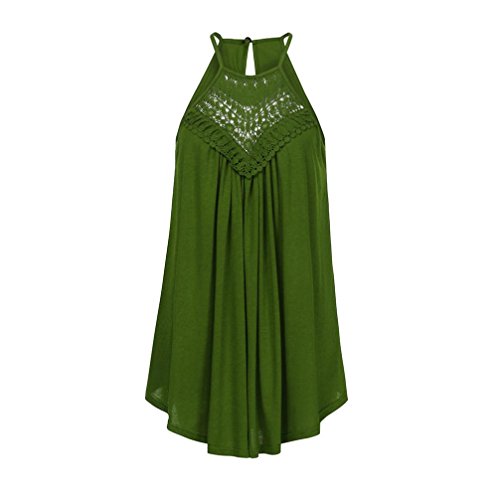 Paymenow Women's Sexy Sleeveless Lace Crochet Hollow Out Halter Neck Tank Tops T Shirt Blouse Camis Vest (Green, XL) - Thumbnail 3